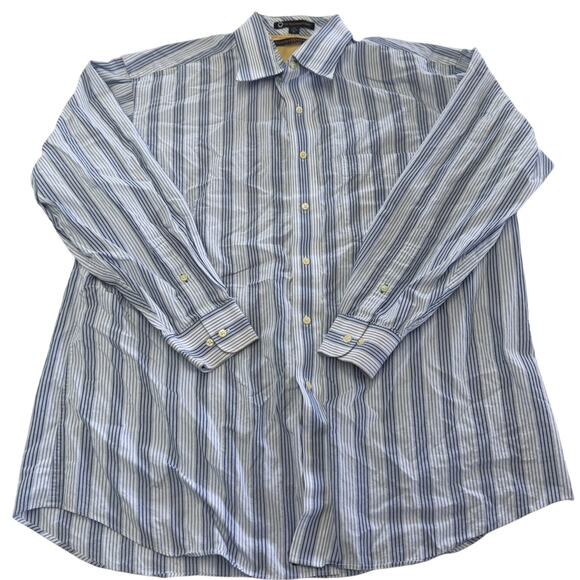 Tommy Hilfiger Shirt Men X Large 17 32-33 Blue White Striped Button Down Vintage - Picture 1 of 6